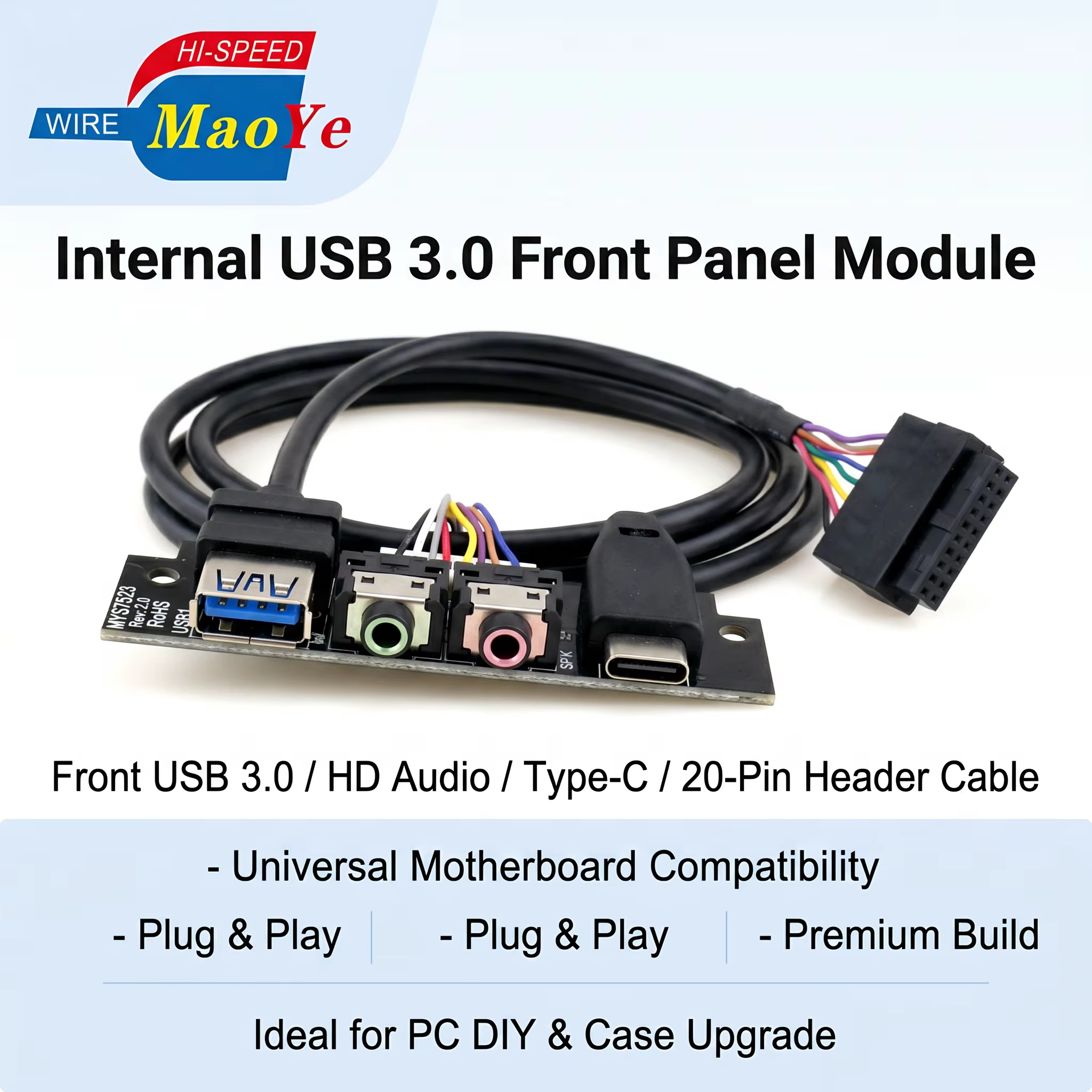 Front Panel I/O Board 2 Port USB 3.0 HD Audio Power Switch Extension Cable for ATX Micro ATX Industrial PC Server NAS DIY Case