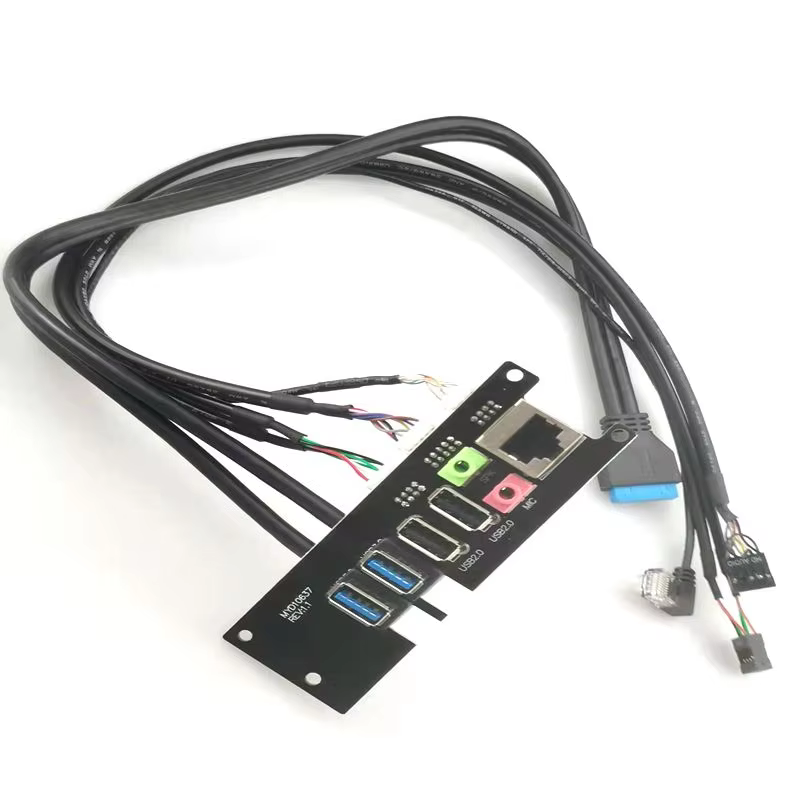 PC Computer Case Front Panel Mounted with Lan Ethernet and USB 3.0 + USB 2.0 Audio Port Mic Earphone Cable