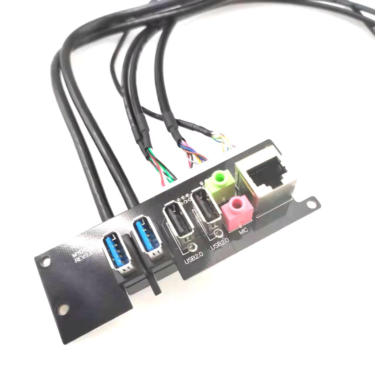 RJ45 + USB 3.0/2.0 + 麦克风/耳机 电脑机箱前置 I/O 线缆组件