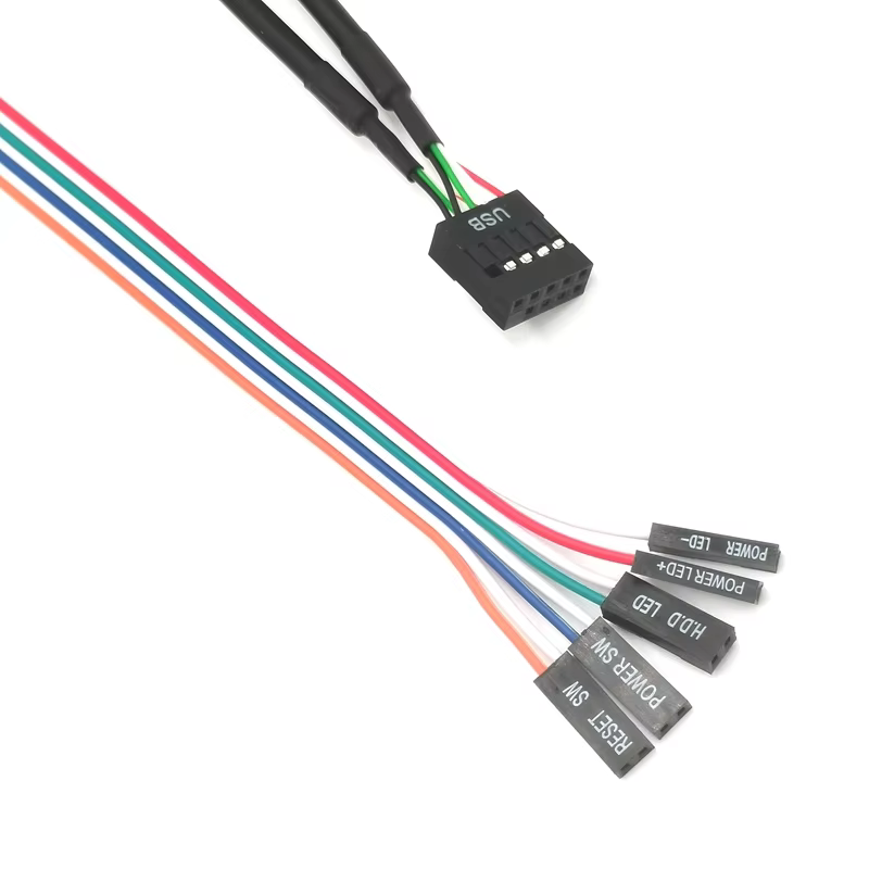 双 USB 2.0 + HDD/电源 LED + 电源开关 电脑机箱前置 I/O 线缆组件