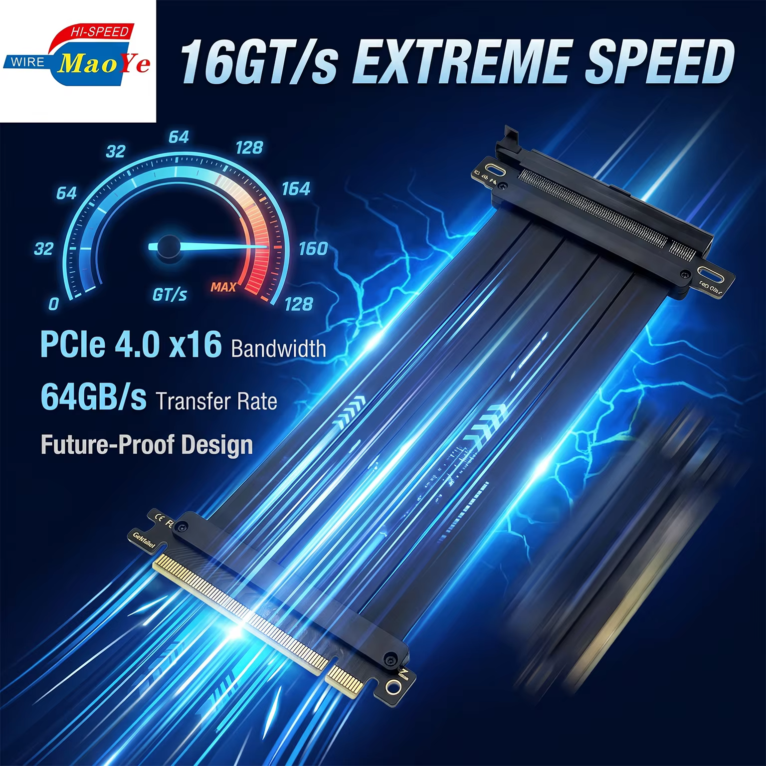 64GB/s 16GT/s PCIe 4.0 x16 显卡延长线