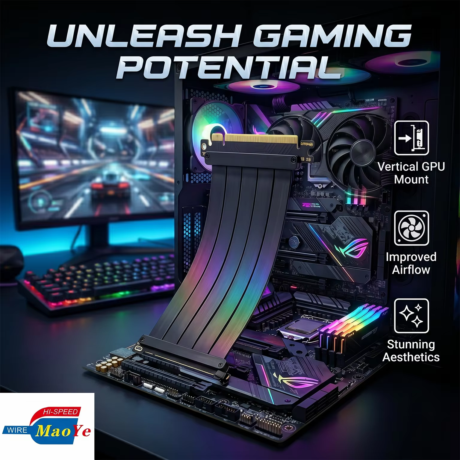 64GB/s 16GT/s PCIe 4.0 x16 显卡延长线