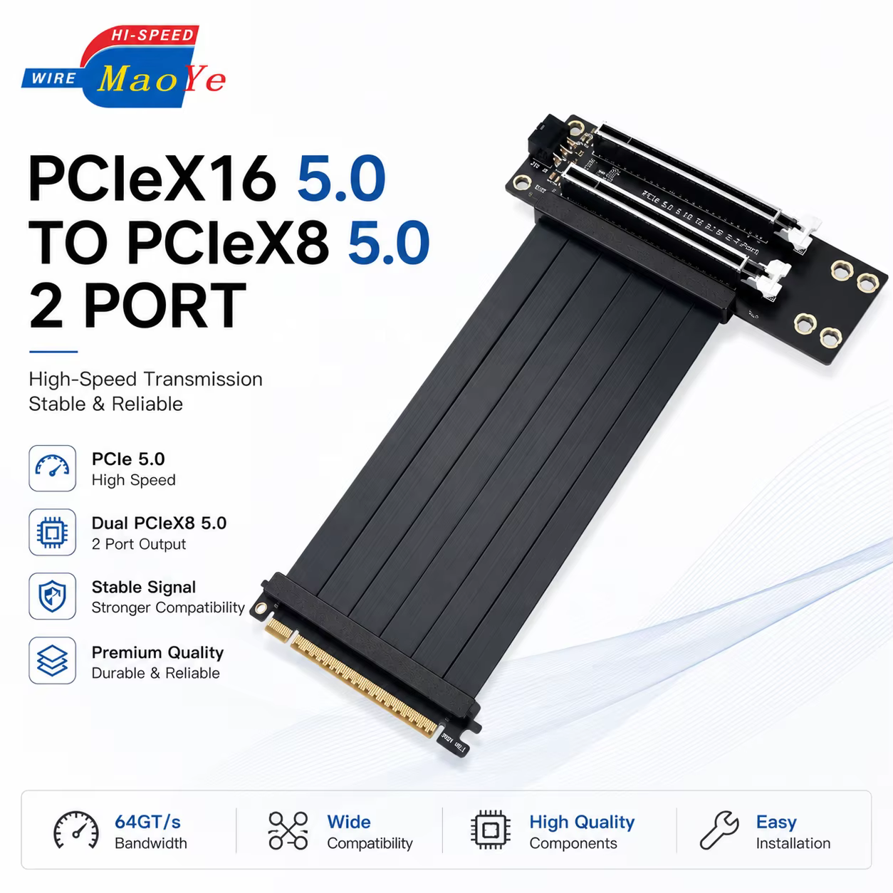 PCIe 5.0 X16 转 双 X8 AI 服务器 PCIe 拆分扩展卡
