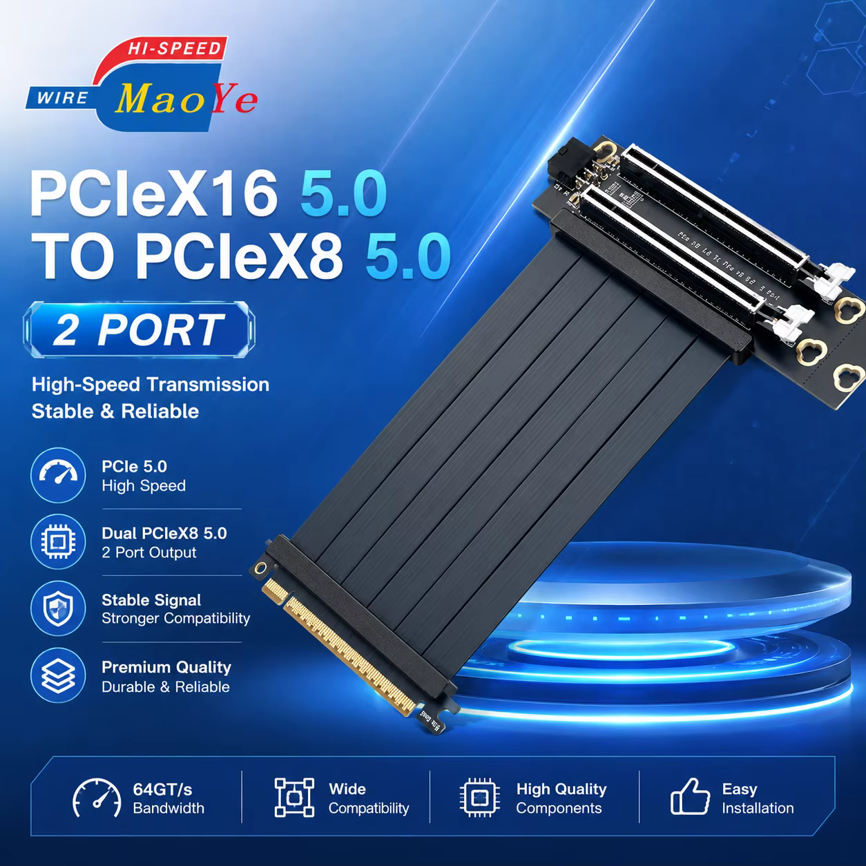 PCIe X16 5.0 转 X8 5.0 PCIe Gen5 AI 服务器 PCIe 拆分扩展卡