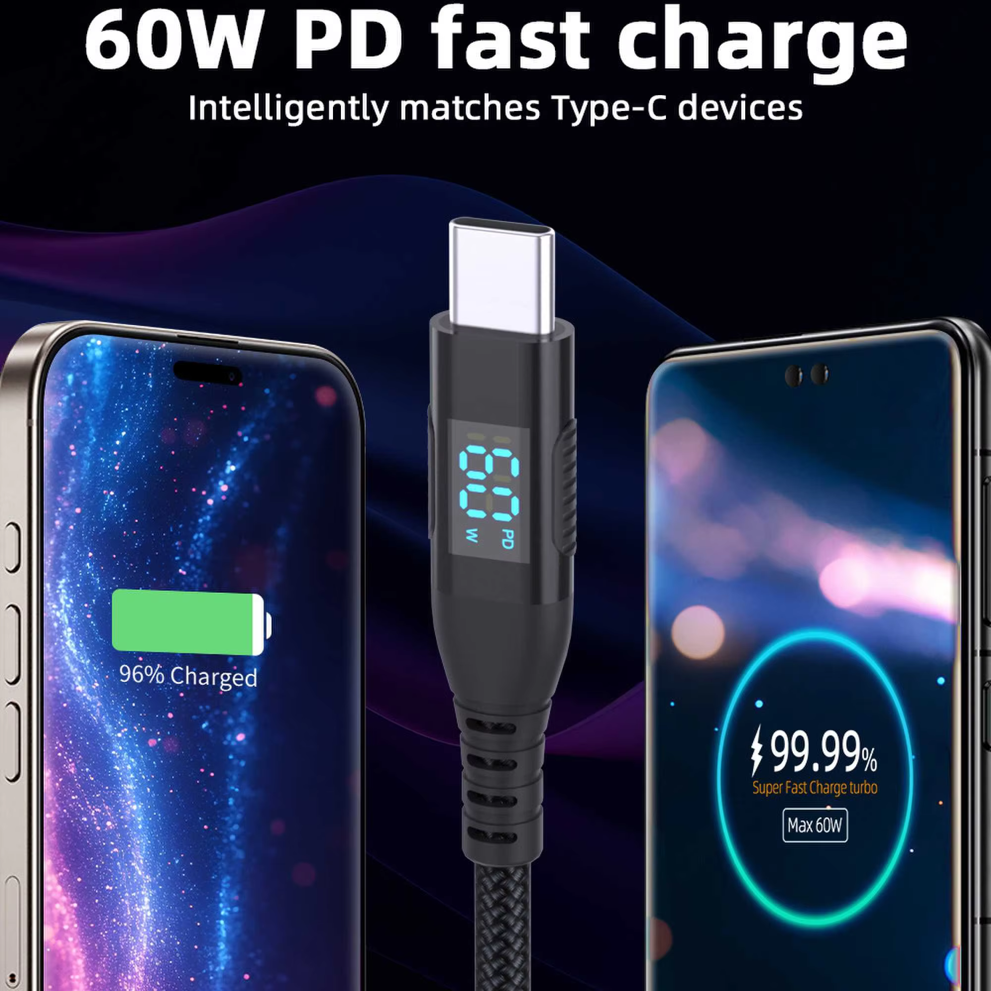 100W 60W USB 2.0 資料與充電線