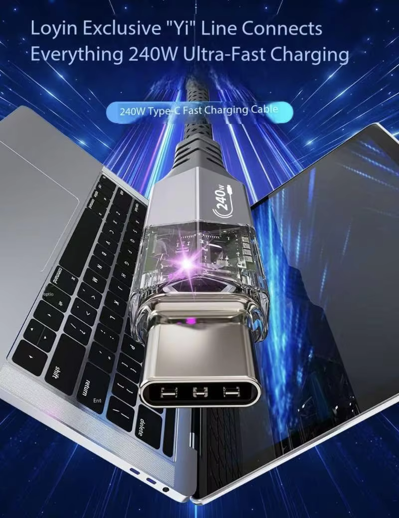 USB-C 轉 USB-C 240W 屏蔽 USB 2.0 資料與充電線