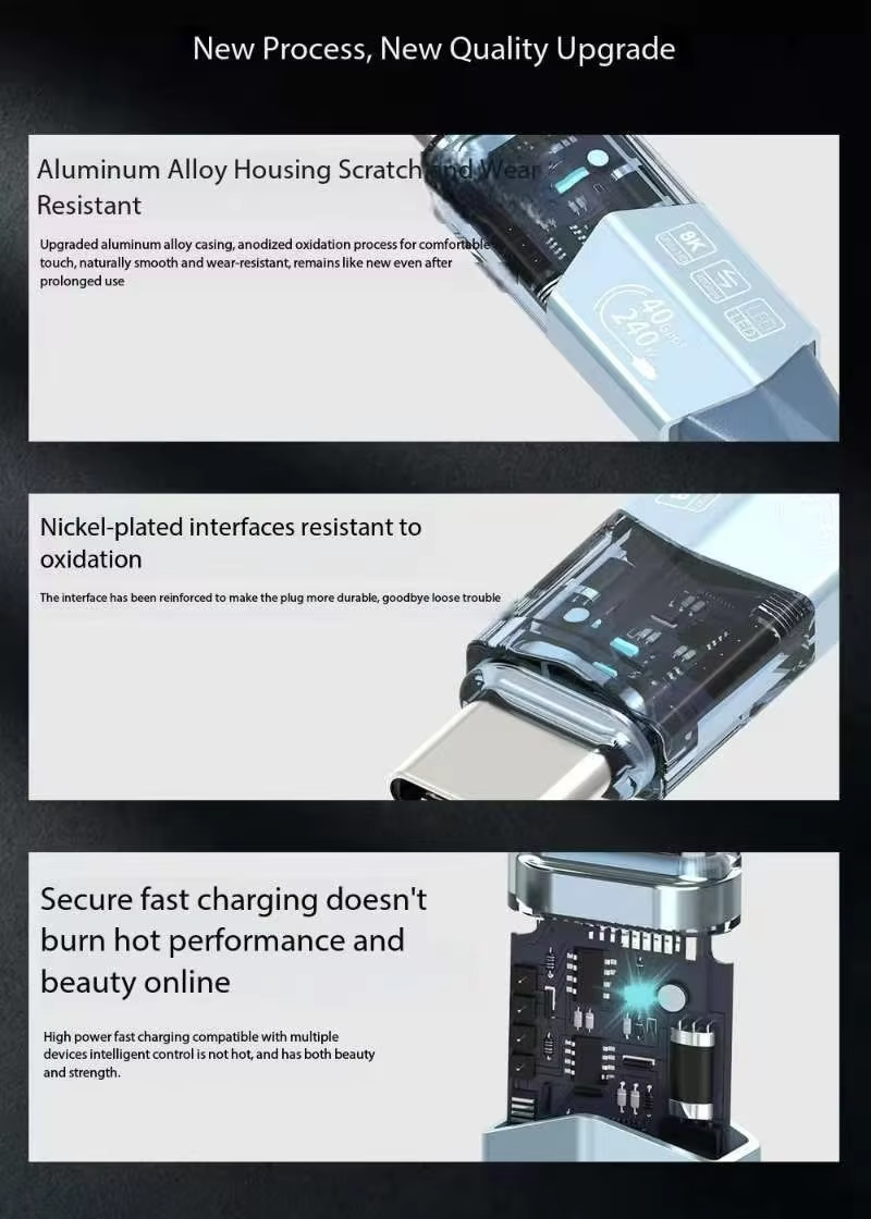 Type-C USB 3.2 磁吸 USB4 40Gbps PD 240W 全功能傳輸線