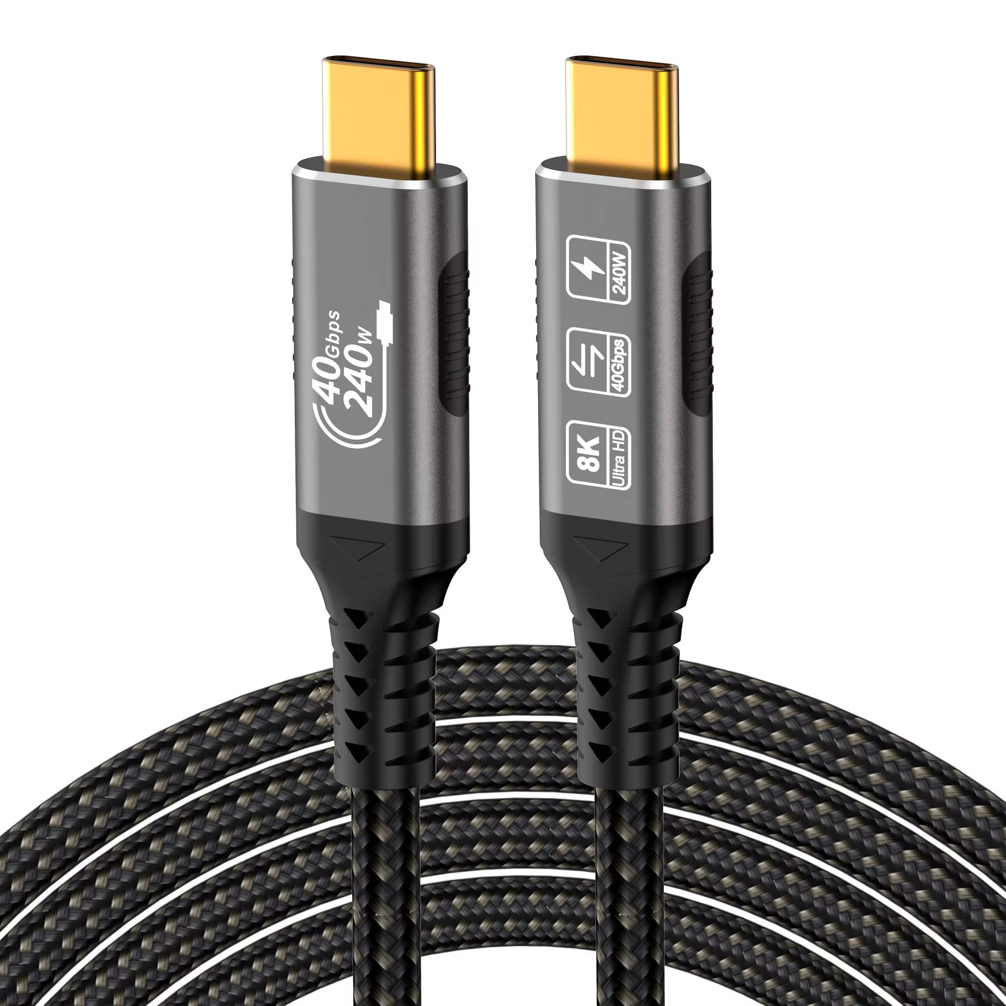 Type-C 轉 Type-C Thunderbolt 5 16K 60HZ 240W 16K 60HZ 屏蔽 USB4 80Gbps / 120Gbps 高速傳輸線