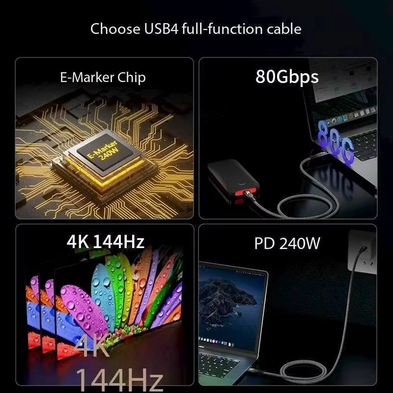USB-C Thunderbolt 4 240W USB4 80Gbps / 120Gbps 高速傳輸線