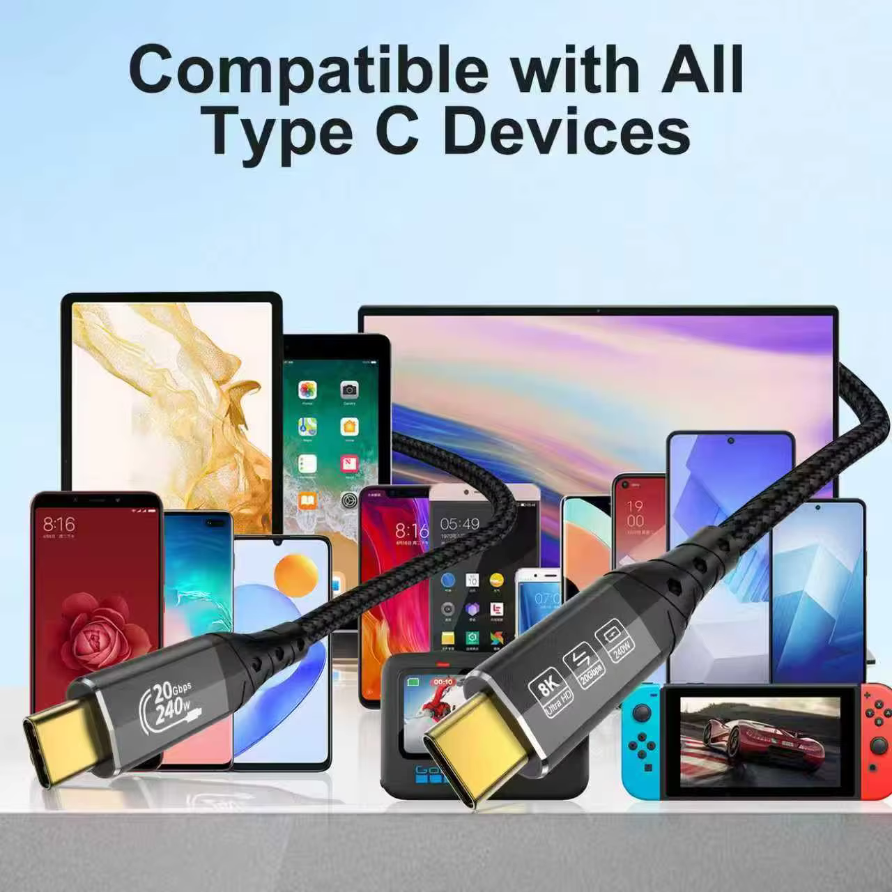 USB-C 100W 240W 屏蔽 純銅導體 USB 20Gbps 高速傳輸線